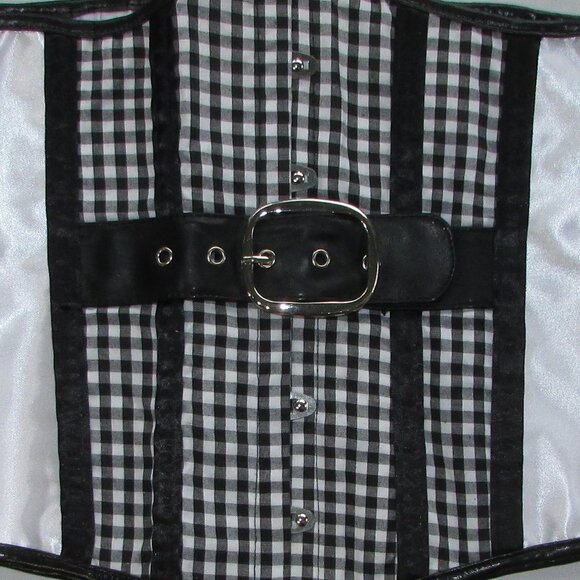 White Black Check Underbust Waist Cincher Corset Set - NEW - Picture 3 of 11